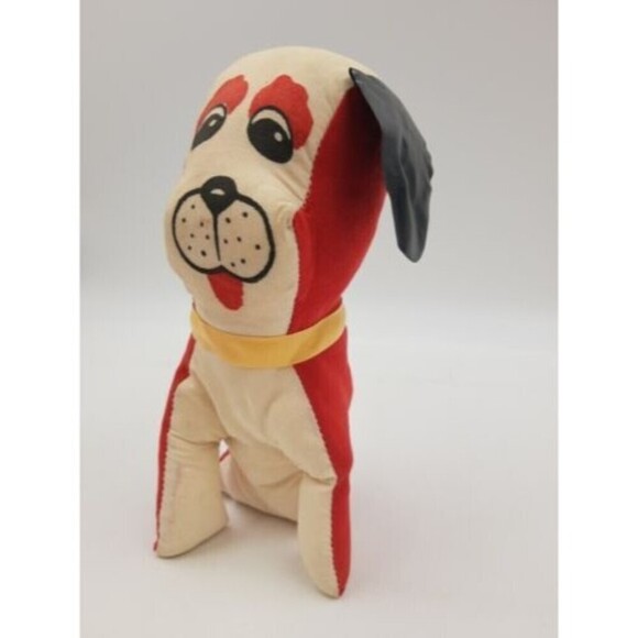 CARNIVAL FAIR PRIZE Toy STUFFED DOG Plush 1960s KITSCHY  Red White 8.50” Vintage - Picture 5 of 7